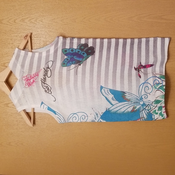 Ed Hardy by Christian Audigier ladies size M tank top butterflies and florals - Picture 6 of 6